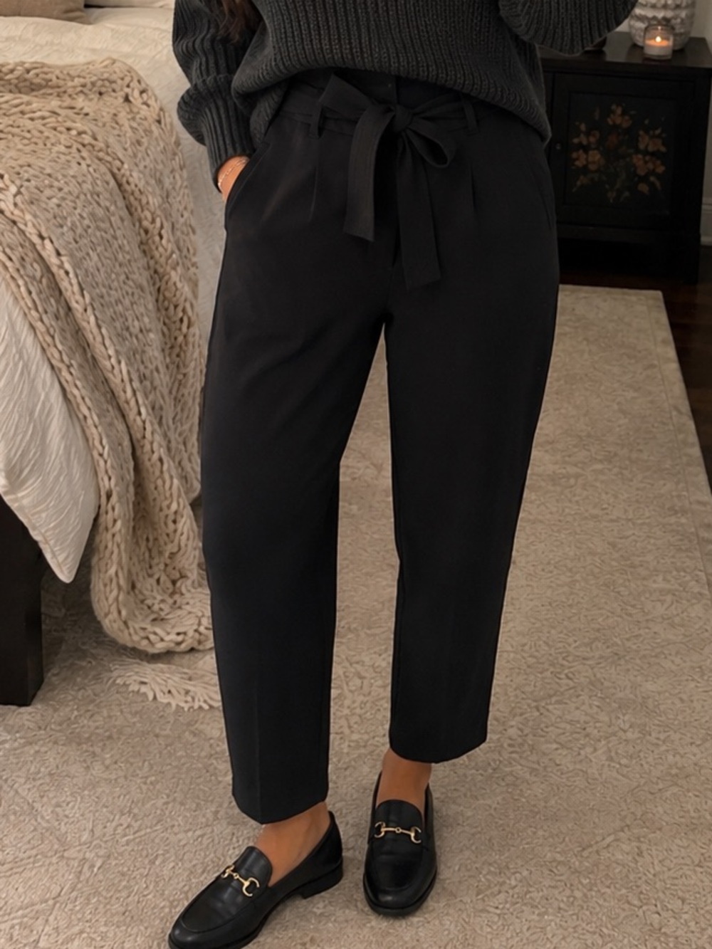 Aritzia Black Paperbag Waist Cropped Trousers